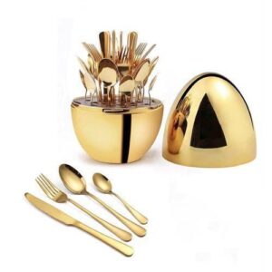 24 Pieces Polished Stainless Steel Cutlery Set - Gold